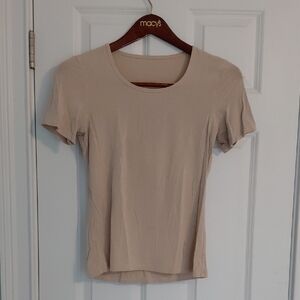 Bamboo Fiber Beige Short Sleeve Tee, Size S with Sweat Absorbing Pads